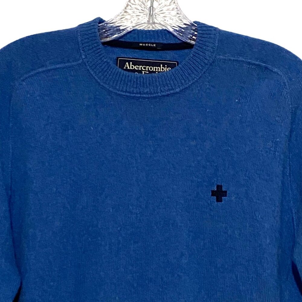 Abercrombie & Fitch Muscle Wool Sweater Mens L Blue Cross Preppy Old Money Y2K
